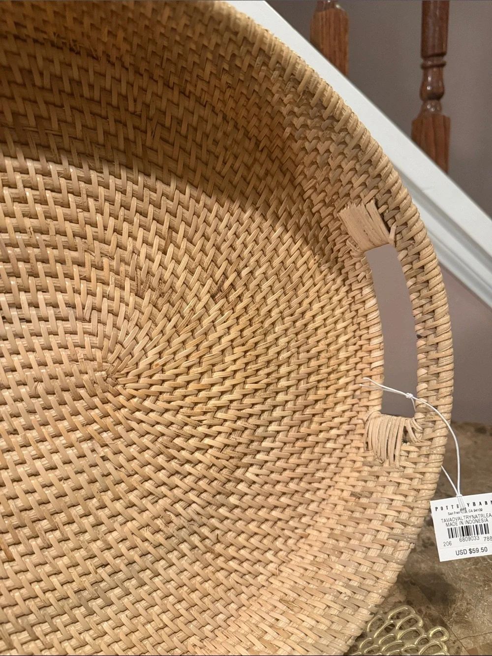 Pottery Barn Tava Natural Handwoven Oval Tray with Side Handles